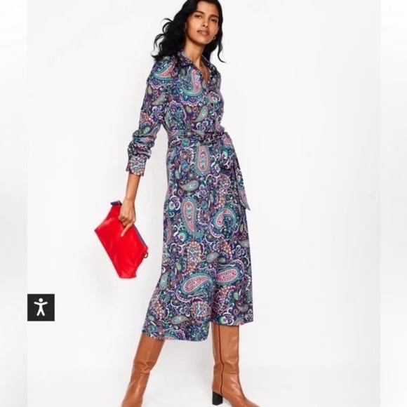 Boden Dresses & Skirts - Boden Laura Jersey Paisley Belted Midi Shirt Dress 14